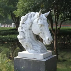 Statues & Sculptures Horses|Modern^Majestic Horse Head 120cm White Marble Garden Statue