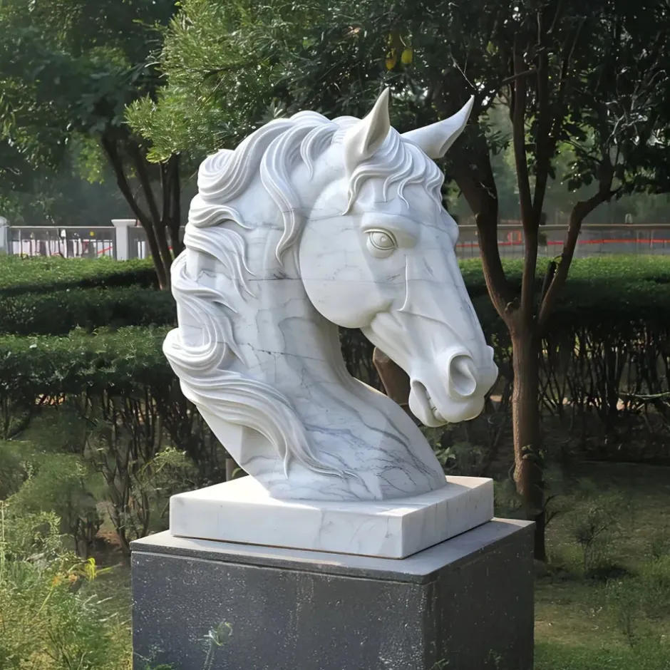 Statues & Sculptures Horses|Modern^Majestic Horse Head 120cm White Marble Garden Statue
