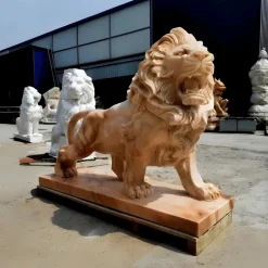 Statues & Sculptures Lions|Modern^Majestic Lion 120cm Yellow Marble Garden Statue v2