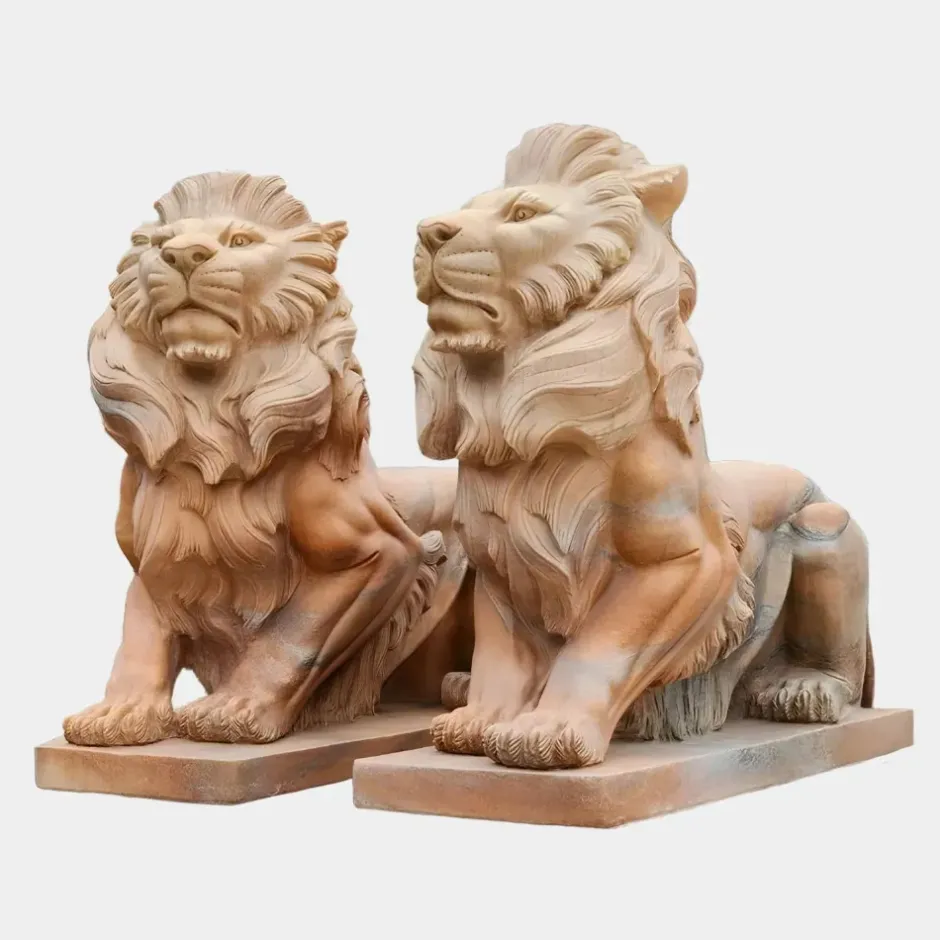 Statues & Sculptures Lions|Modern^Majestic Lion 100cm Yellow Marble Garden Statue