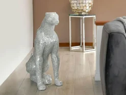 Statues & Sculptures Floor Standing|Animals^Majestic Panther 80cm Silver Resin Indoor Sculpture