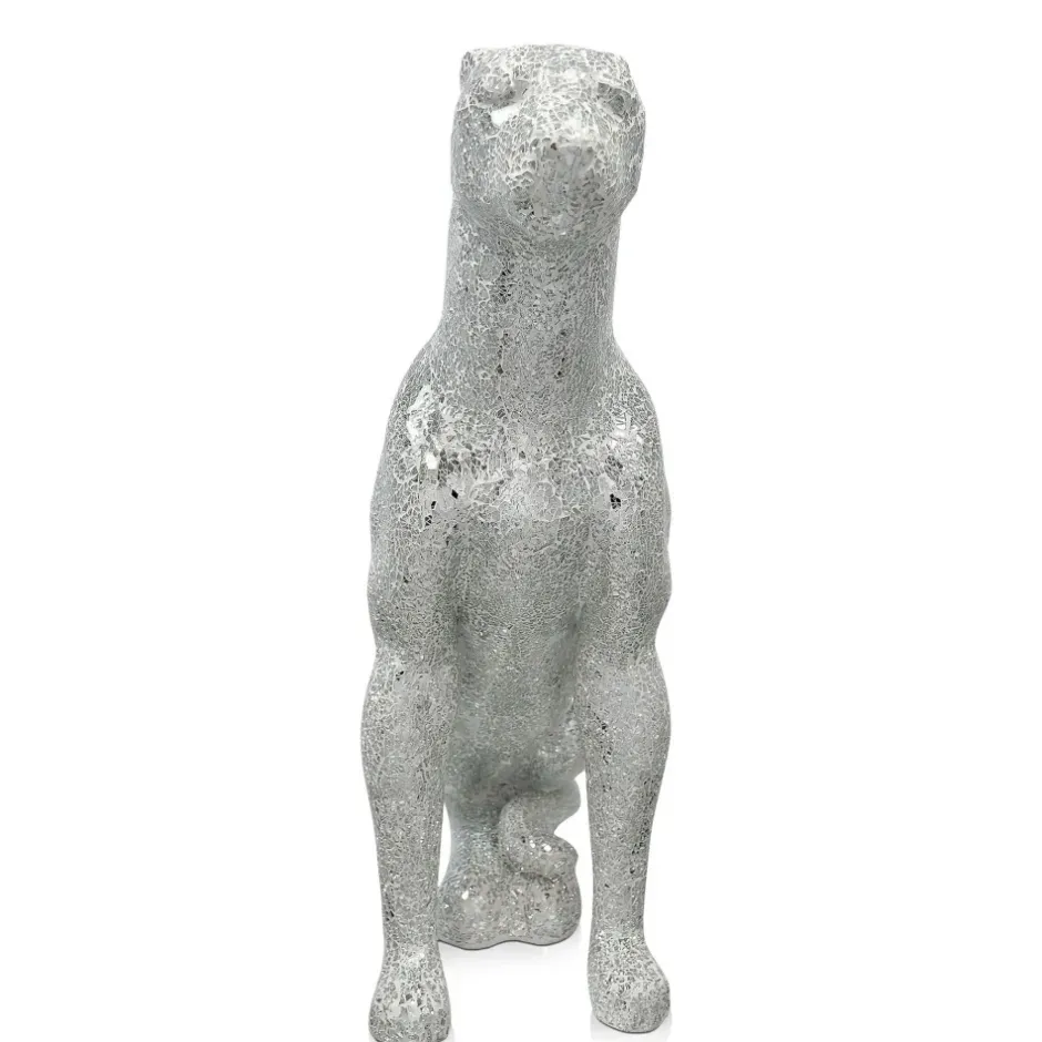 Statues & Sculptures Floor Standing|Animals^Majestic Panther 80cm Silver Resin Indoor Sculpture