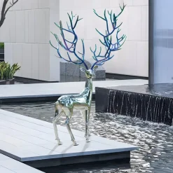 Statues & Sculptures Wildlife|Stags & Deers^Majestic Stag 258cm Silver Metal Garden Sculpture