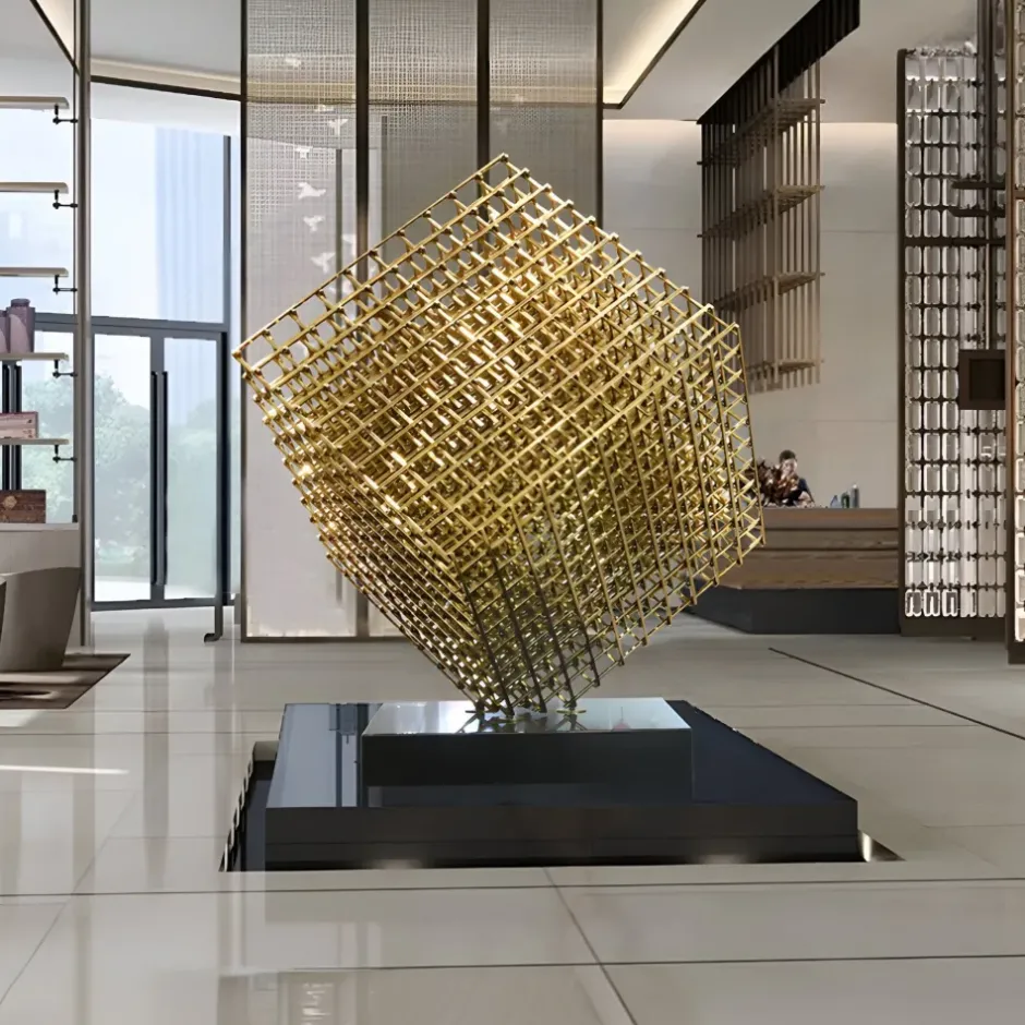 Statues & Sculptures Floor Standing|Abstract^Multiverse 150cm Gold Geometric Metal Garden Sculpture