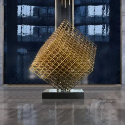 Statues & Sculptures Table Top|Floor Standing^Multiverse 100cm Silver Geometric Metal Garden Sculpture