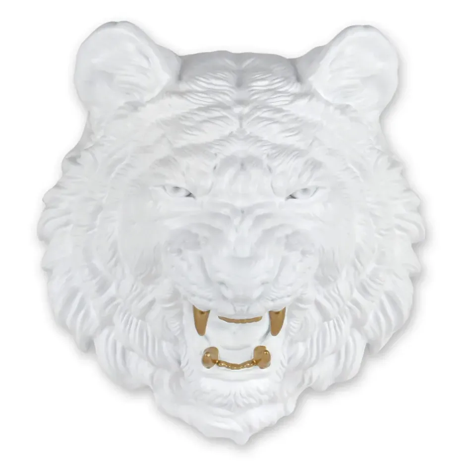 Statues & Sculptures Wall Art|Animals^Mystic Tiger 37cm White Resin Wall Sculpture
