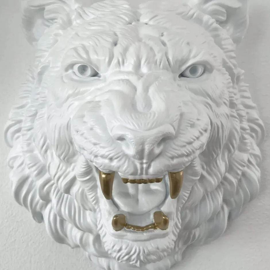 Statues & Sculptures Wall Art|Animals^Mystic Tiger 37cm White Resin Wall Sculpture
