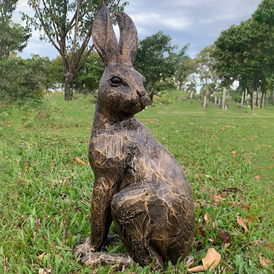 Statues & Sculptures Wildlife^Noble Hare 62cm Bronze Resin Garden Ornament