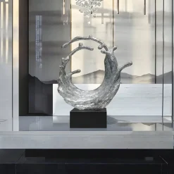 Statues & Sculptures Floor Standing|Abstract^Oceanic Wave 117cm Gold Metal Indoor Sculpture