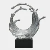 Statues & Sculptures Floor Standing|Abstract^Oceanic Wave 117cm Silver Metal Indoor Sculpture