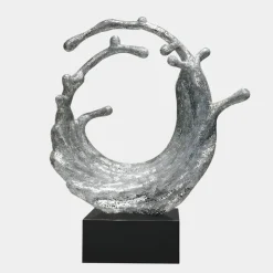 Statues & Sculptures Floor Standing|Abstract^Oceanic Wave 117cm Silver Metal Indoor Sculpture