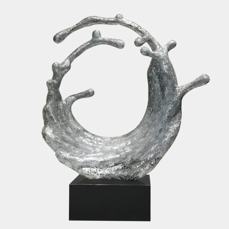 Statues & Sculptures Floor Standing|Abstract^Oceanic Wave 117cm Silver Metal Indoor Sculpture