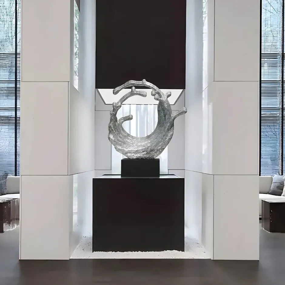 Statues & Sculptures Floor Standing|Abstract^Oceanic Wave 117cm Silver Metal Indoor Sculpture