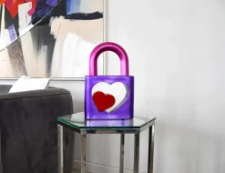Statues & Sculptures Table Top|Contemporary^Passion Padlock 38cm Purple Resin Indoor Sculpture