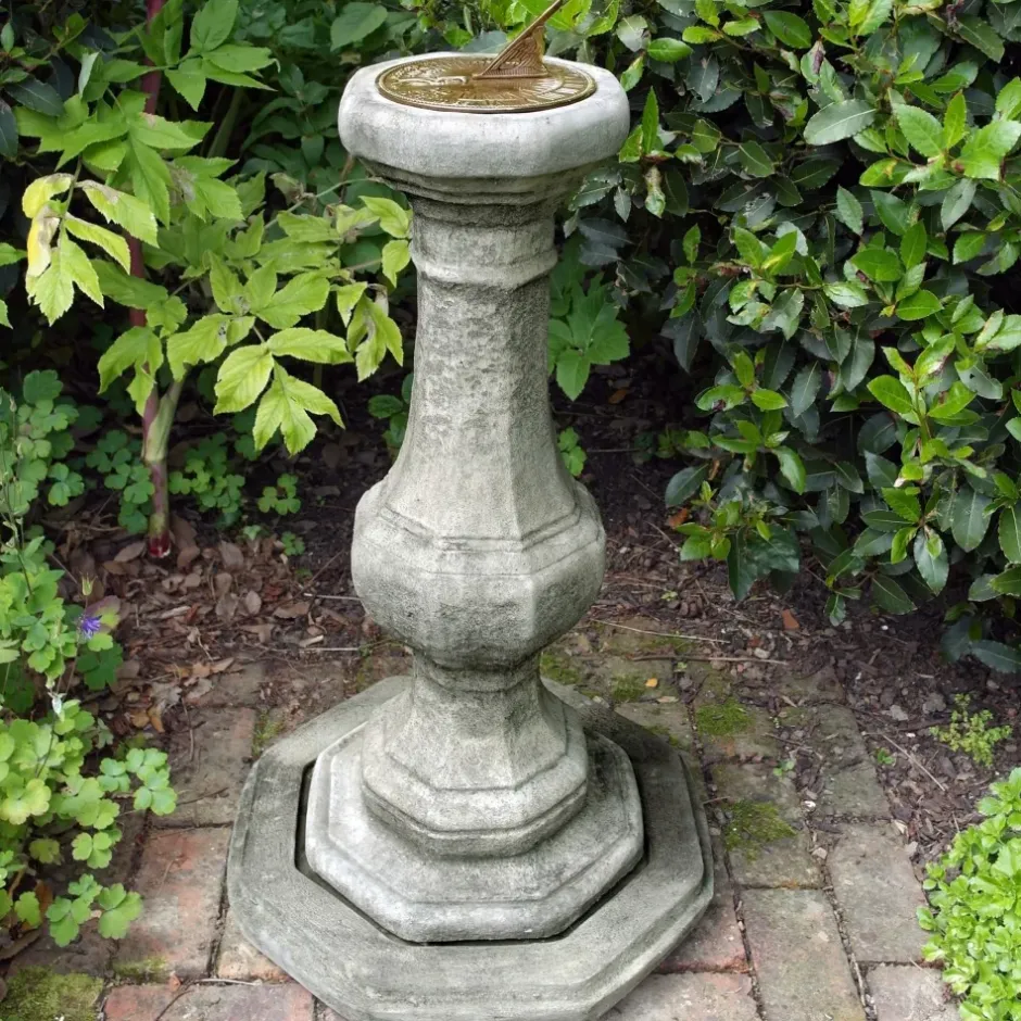 Statues & Sculptures Garden Sundials^Pedestal Aged Brass Stone Garden Sundial