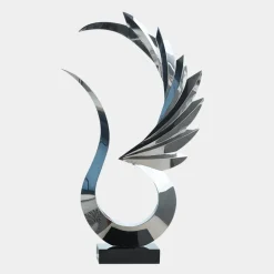 Statues & Sculptures Floor Standing|Abstract^Phoenix Inferno 102cm Silver Metal Indoor Sculpture