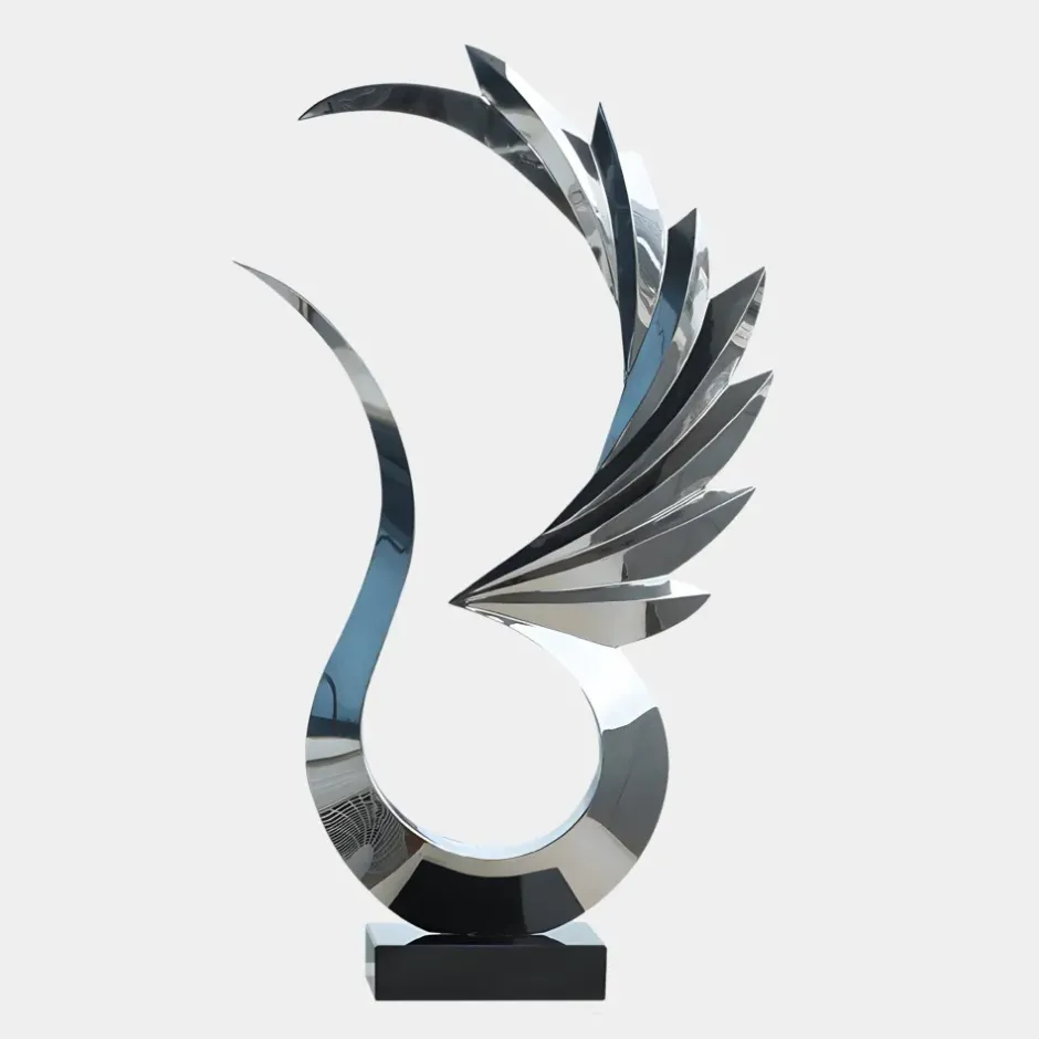 Statues & Sculptures Floor Standing|Abstract^Phoenix Inferno 102cm Silver Metal Indoor Sculpture