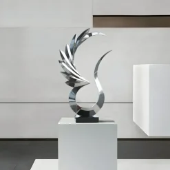 Statues & Sculptures Floor Standing|Abstract^Phoenix Inferno 102cm Silver Metal Indoor Sculpture