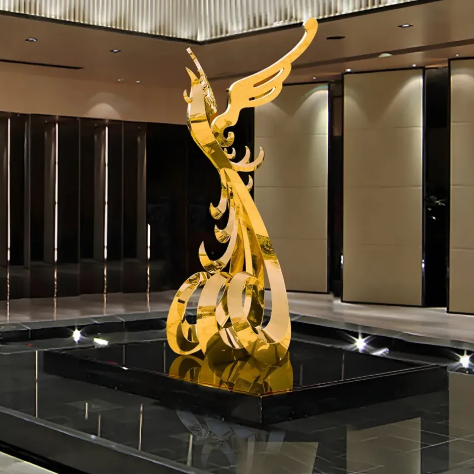 Statues & Sculptures Contemporary|Contemporary^Phoenix Rising 212cm Gold Metal Garden Sculpture