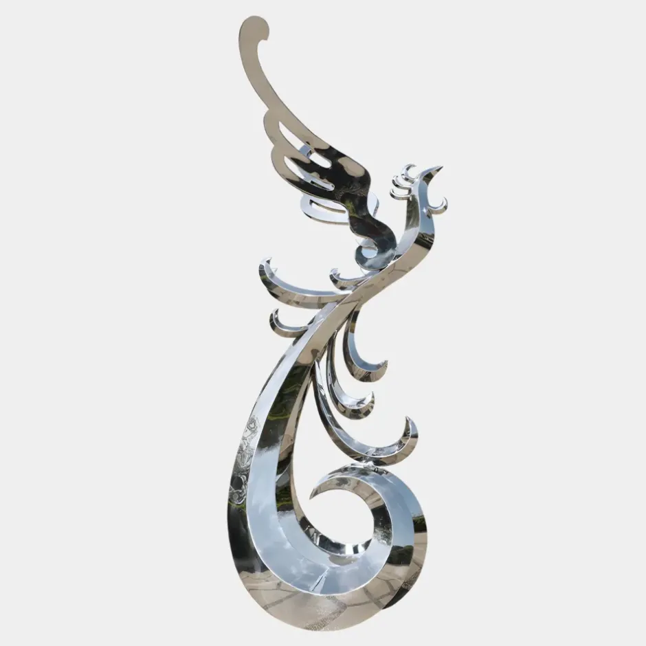 Statues & Sculptures Contemporary|Contemporary^Phoenix Rising 212cm Silver Metal Garden Sculpture