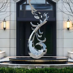 Statues & Sculptures Contemporary|Contemporary^Phoenix Rising 212cm Silver Metal Garden Sculpture