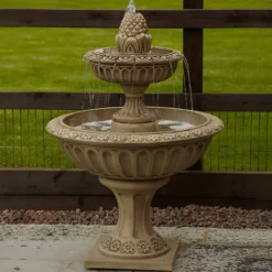 Statues & Sculptures Water Features^Pineapple Two Tier Stone Fountain Garden Water Feature