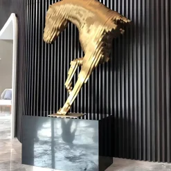 Statues & Sculptures Floor Standing|Abstract^Pixel Horse 160cm Gold Metal Garden Sculpture