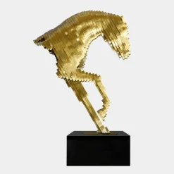 Statues & Sculptures Table Top|Floor Standing^Pixel Horse 75cm Gold Metal Indoor Sculpture