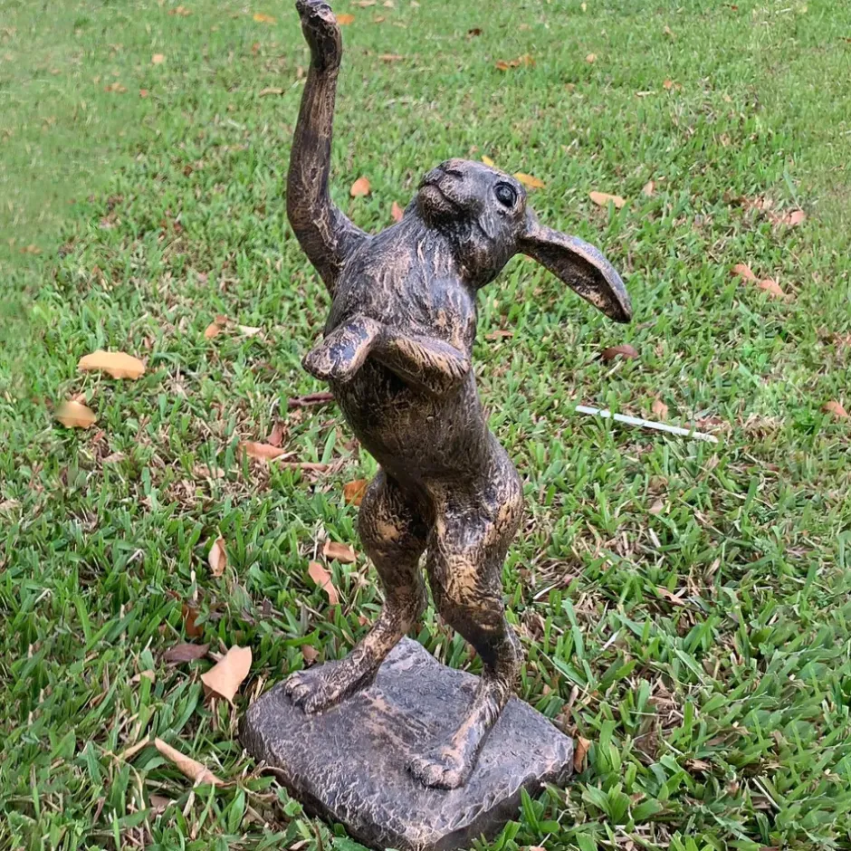 Statues & Sculptures Wildlife^Playful Hare 65cm Bronze Resin Garden Ornament v2