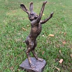 Statues & Sculptures Wildlife^Playful Hare 65cm Bronze Resin Garden Ornament v1