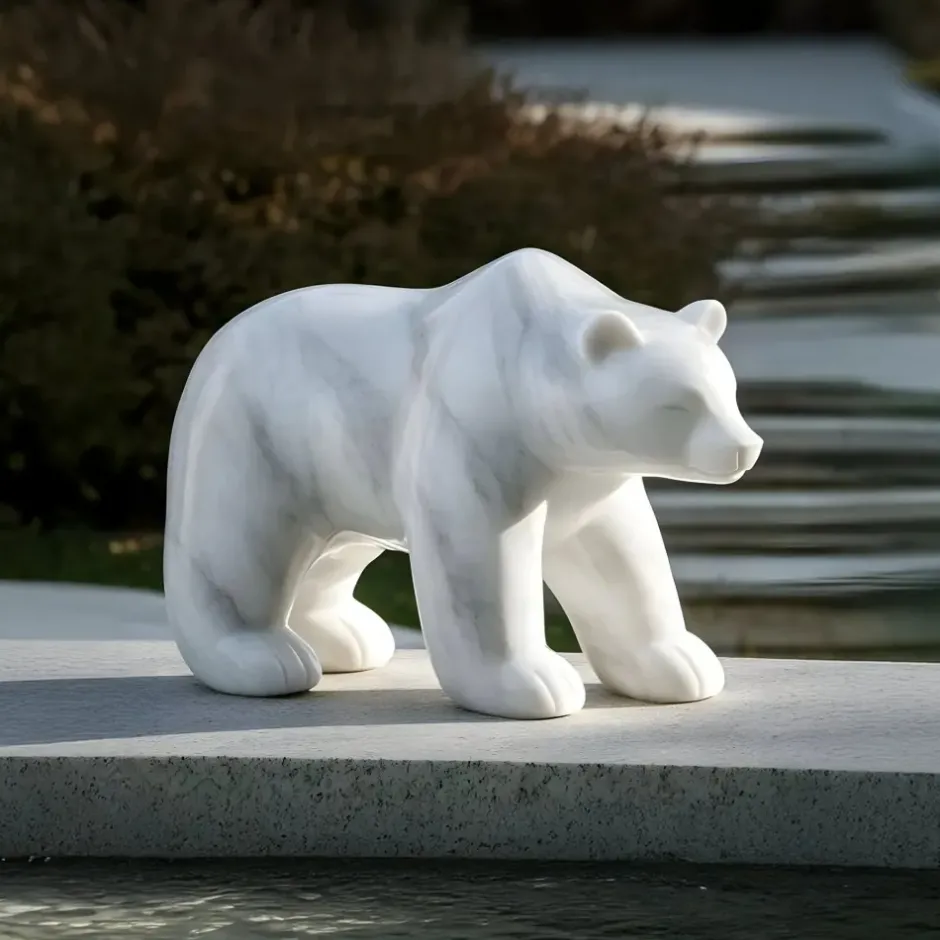 Statues & Sculptures Wildlife|Contemporary^Polar Bear 50cm White Marble Garden Statue v3