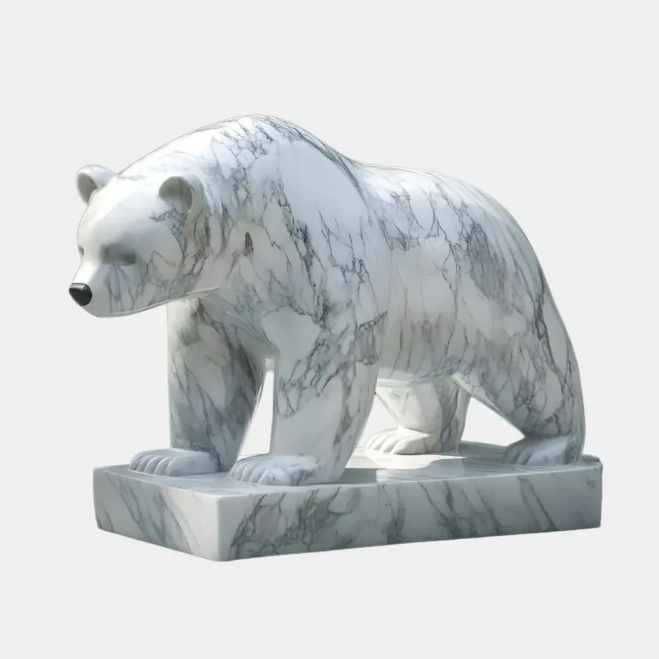 Statues & Sculptures Wildlife|Contemporary^Polar Bear 65cm White Marble Garden Statue v2
