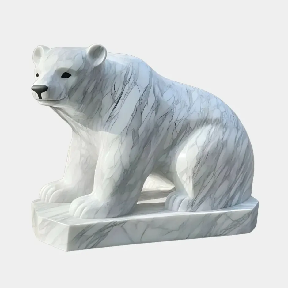 Statues & Sculptures Wildlife|Contemporary^Polar Bear 50cm White Marble Garden Statue v2
