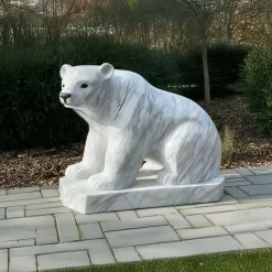 Statues & Sculptures Wildlife|Contemporary^Polar Bear 50cm White Marble Garden Statue v2