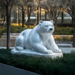 Statues & Sculptures Wildlife|Contemporary^Polar Bear 65cm White Marble Garden Statue v1