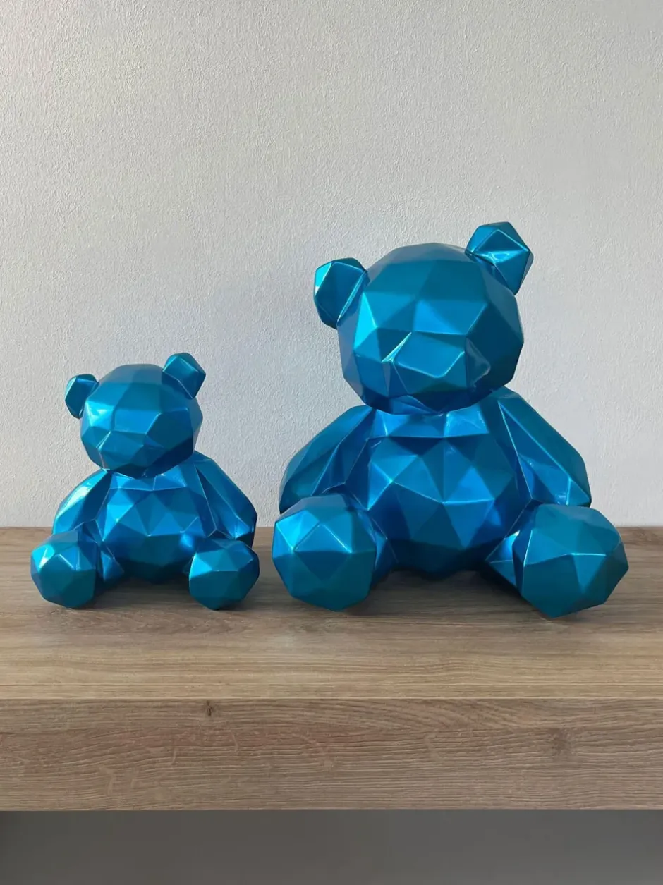Statues & Sculptures Table Top|Low Poly^Polygon Bear 30cm Blue Resin Indoor Sculpture