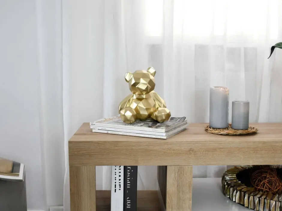 Statues & Sculptures Table Top|Low Poly^Polygon Bear 20cm Gold Resin Indoor Sculpture