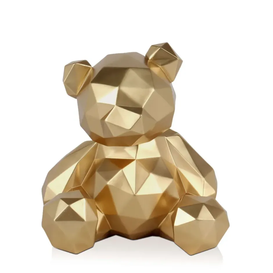 Statues & Sculptures Table Top|Low Poly^Polygon Bear 30cm Gold Resin Indoor Sculpture