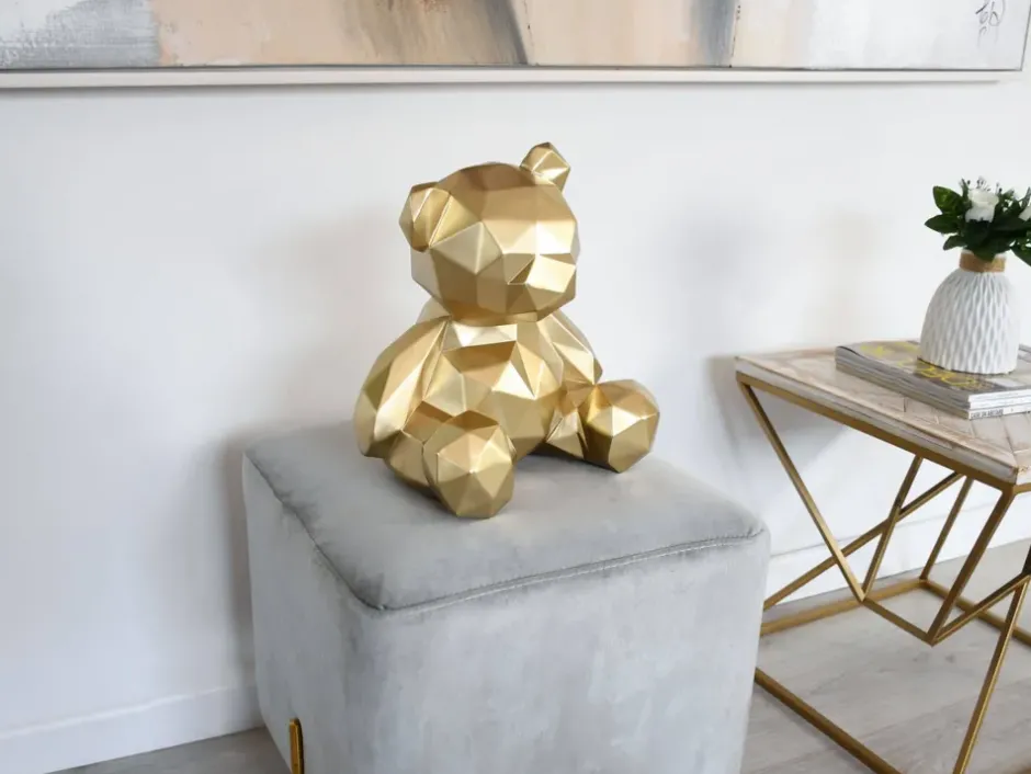 Statues & Sculptures Table Top|Low Poly^Polygon Bear 30cm Gold Resin Indoor Sculpture
