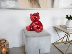 Statues & Sculptures Table Top|Low Poly^Polygon Bear 30cm Red Resin Indoor Sculpture