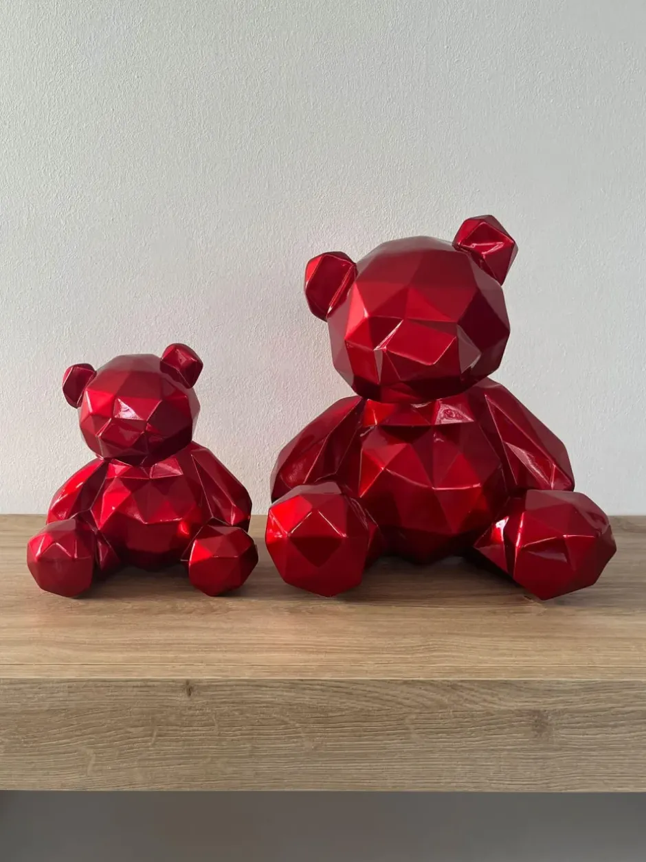 Statues & Sculptures Table Top|Low Poly^Polygon Bear 30cm Red Resin Indoor Sculpture