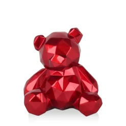 Statues & Sculptures Table Top|Low Poly^Polygon Bear 20cm Red Resin Indoor Sculpture