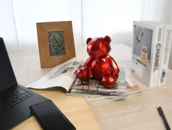 Statues & Sculptures Table Top|Low Poly^Polygon Bear 20cm Red Resin Indoor Sculpture