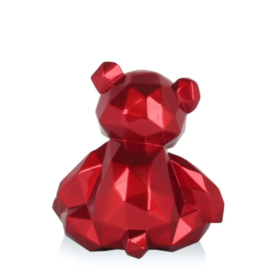 Statues & Sculptures Table Top|Low Poly^Polygon Bear 20cm Red Resin Indoor Sculpture