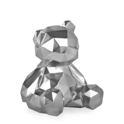 Statues & Sculptures Table Top|Low Poly^Polygon Bear 30cm Silver Resin Indoor Sculpture