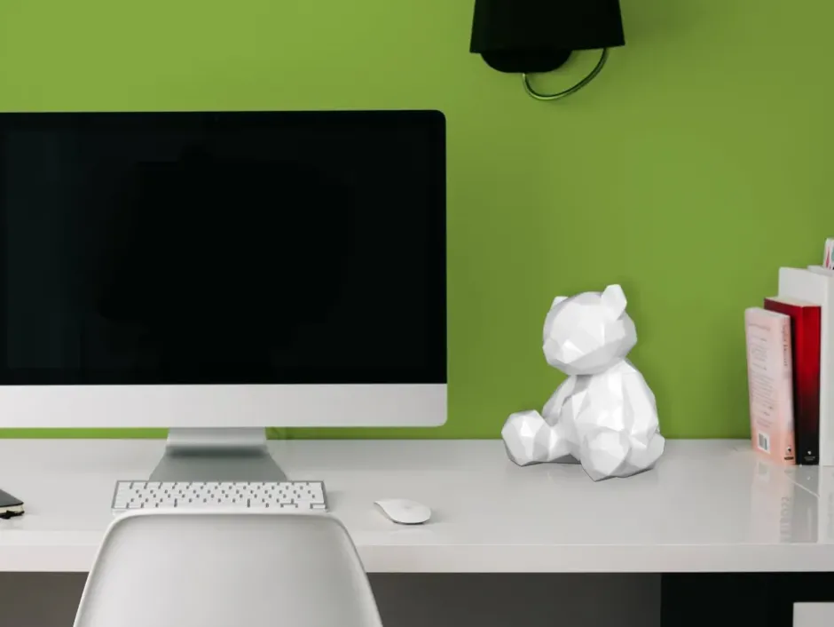 Statues & Sculptures Table Top|Low Poly^Polygon Bear 20cm White Resin Indoor Sculpture