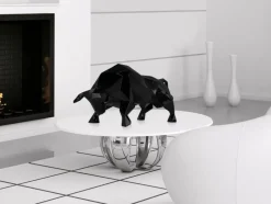 Statues & Sculptures Table Top|Low Poly^Polygon Bull 25cm Black Resin Indoor Sculpture