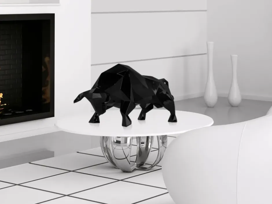 Statues & Sculptures Table Top|Low Poly^Polygon Bull 25cm Black Resin Indoor Sculpture