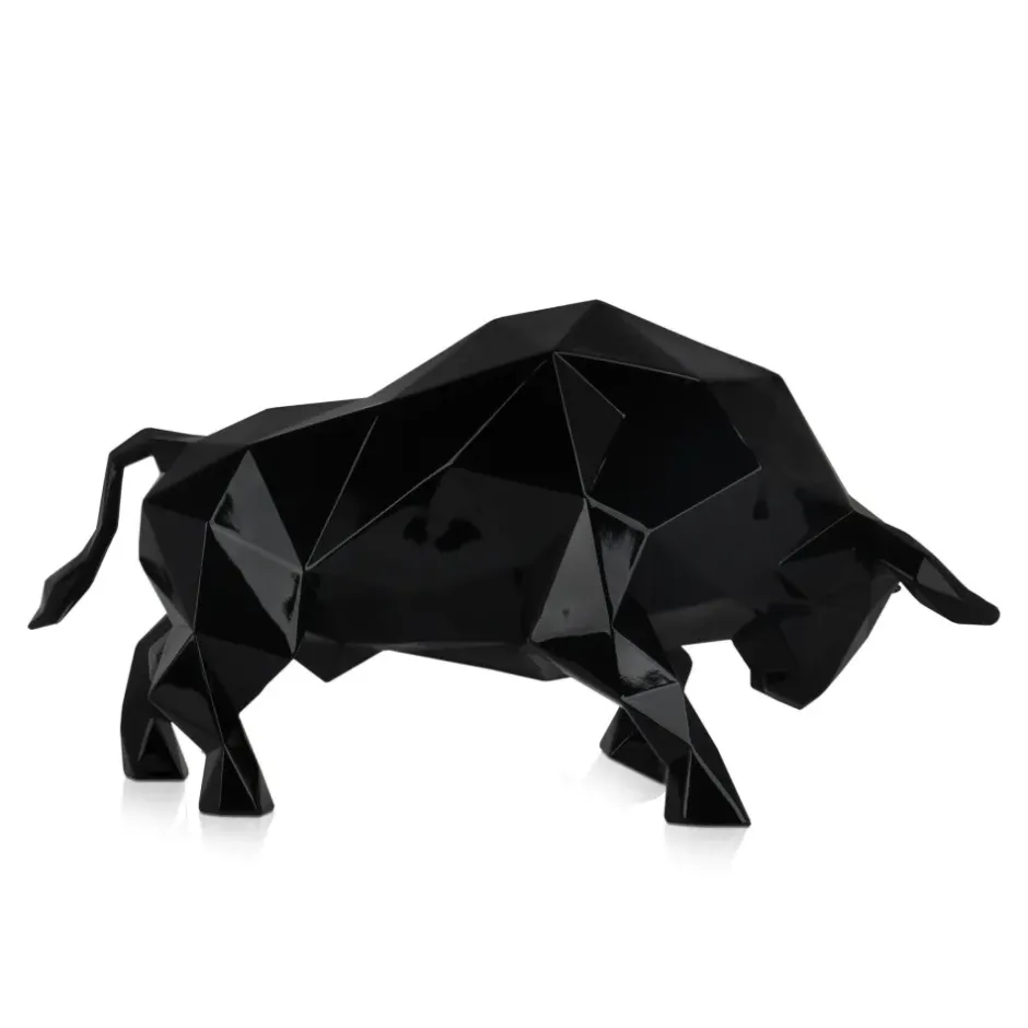 Statues & Sculptures Table Top|Low Poly^Polygon Bull 25cm Black Resin Indoor Sculpture