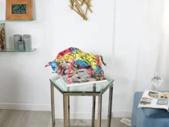 Statues & Sculptures Table Top|Low Poly^Polygon Bull 25cm Multicoloured Resin Indoor Sculpture